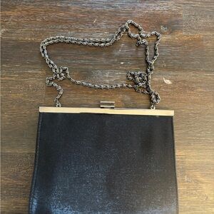 Black Satin Evening Bag with Chain Strap